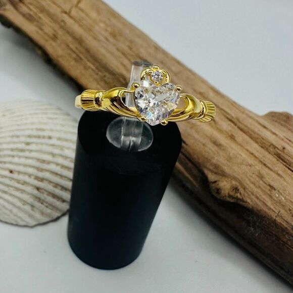 Gold Plated Sterling Silver Claddagh Ring, Irish Ring, Friendship Ring - Picture 2 of 5